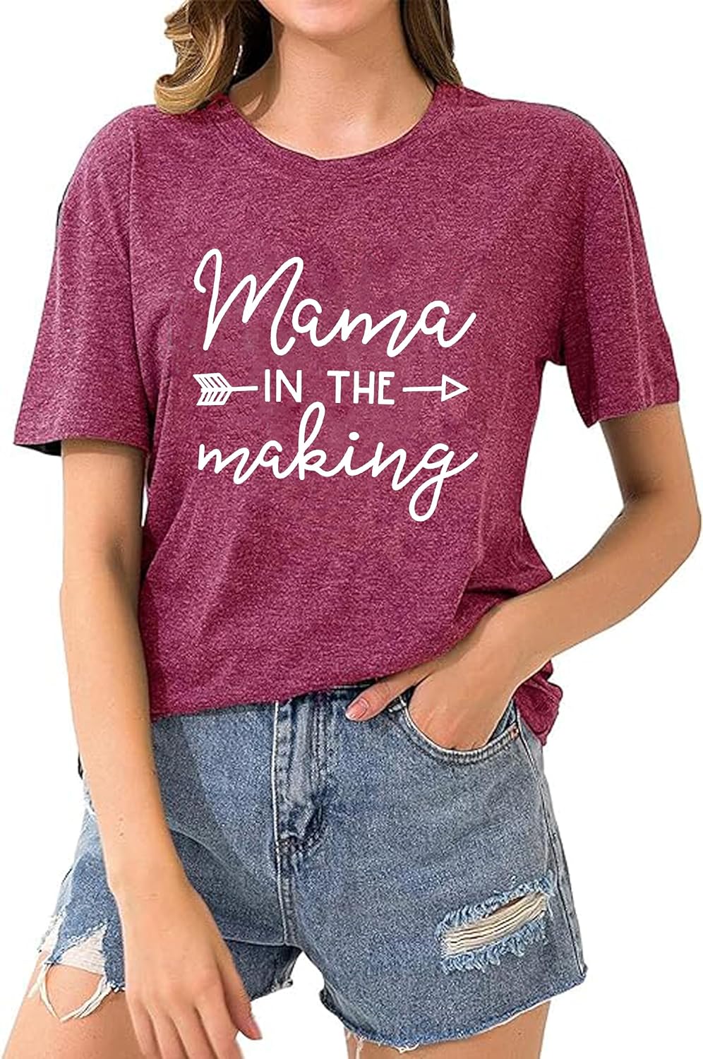 Mama in The Making Pregnancy Announcement T-Shirt Women Letter Print Short Sleeve Tops Tee - Image 7