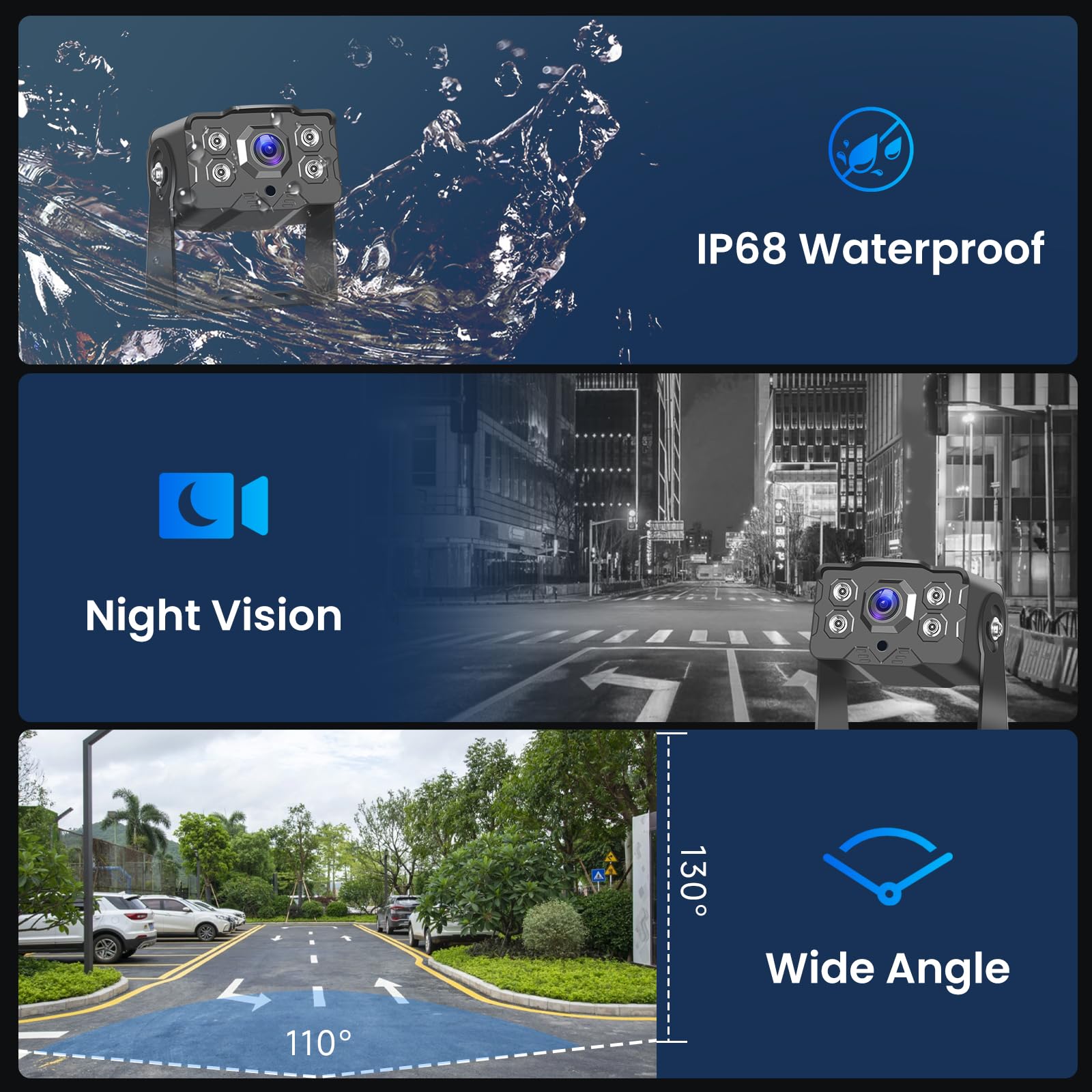 Draadloze achteruitrijcamera, HD, 1080p, 7 inch, autocamera met goed nachtzicht, 2 split-front-view, IP68, waterdicht, achteruitrijcamera's voor camper, aanhanger, bus, camping, vrachtwagen, caravan