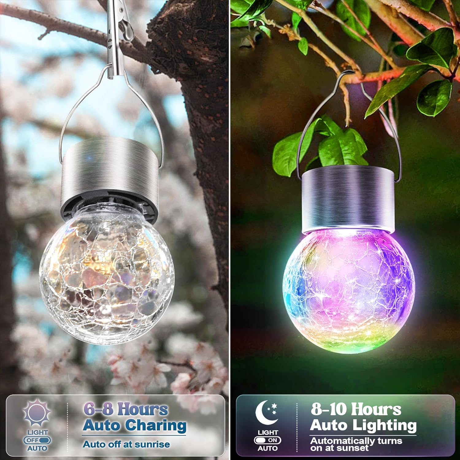 Solar Hanging Lights Outdoor: 12 Pack Cracked Glass Ball Lanterns Waterproof - Multicolor Globe LED Decorative for Garden Tree Fence - Gardening Holiday Gifts for Woman Mom - Image 6