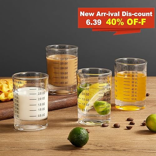 Miniatura 2 de Paquete de 2 vasos medidores de chupito, jigger de base pesada de 3 onzas, vaso de chupito de espresso, vaso de vidrio líquido, vasos de chupito