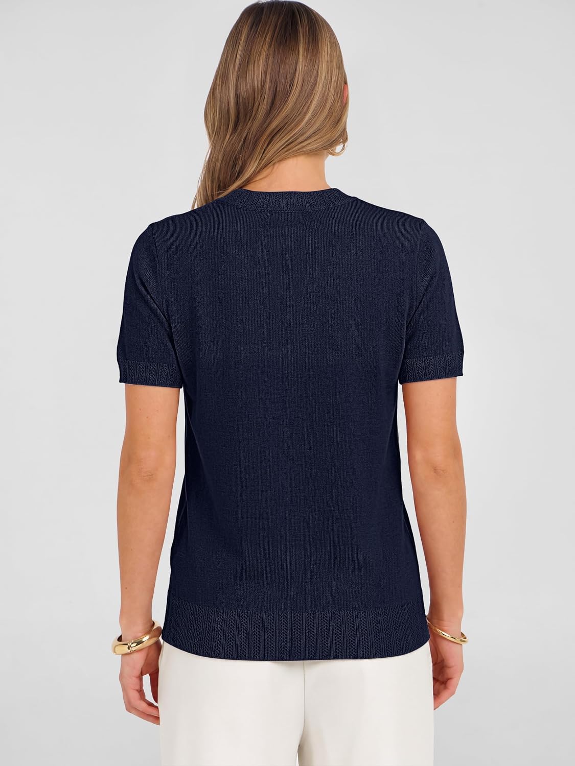 ANRABESS Short Sleeve Sweaters for Women Wool Blend V Neck Sweater Shirts Business Casual Work Tops 2026 Summer Outfits