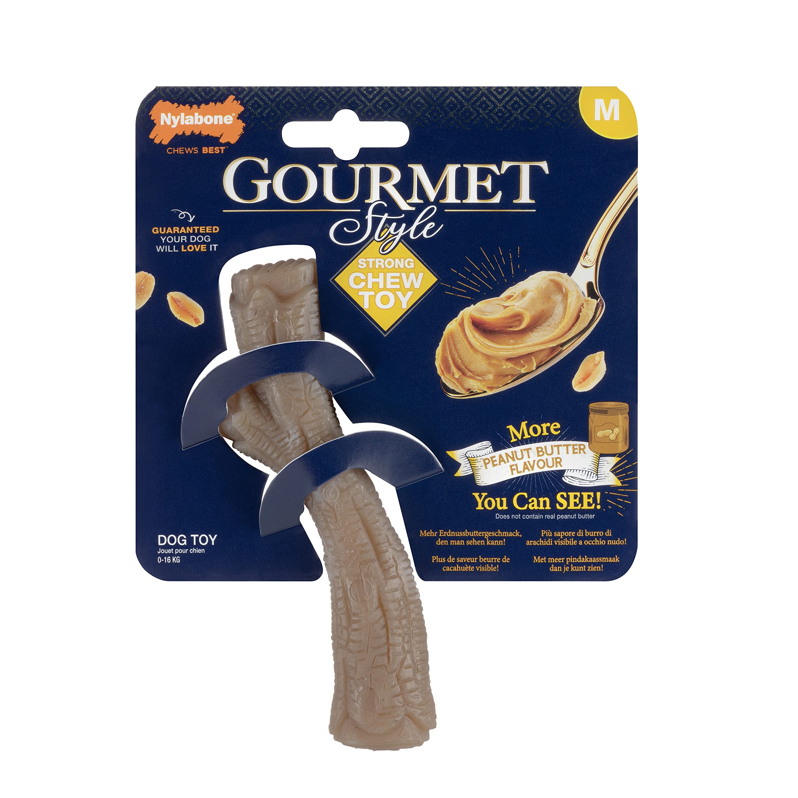 Nylabone Máxima Fuerza Robusta Extrema Gourmet Juguete masticable para Perros infundido con Sabor a Mantequilla de maní Adicional en Todo el Hueso, Medio, para Perros 0-16 kg