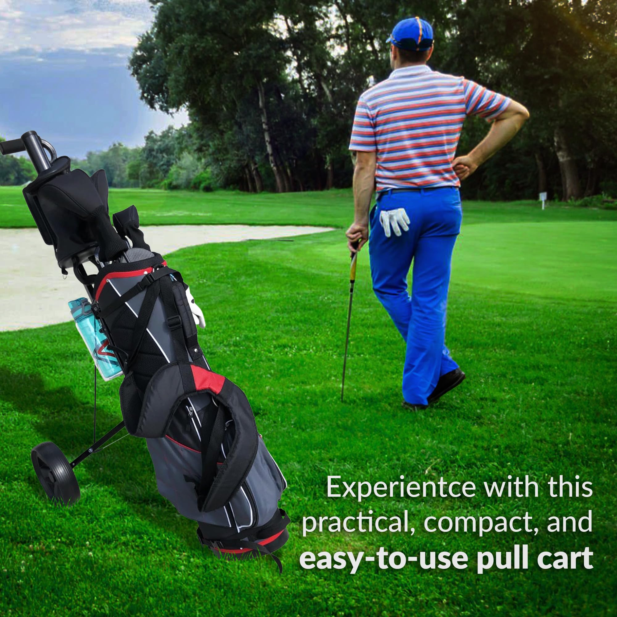 CaddyTek Golfwagen mit 2 Rädern, luxuriös, leicht, Faltbarer kompakter Trolley mit Aluminiumrahmen, Eva-Rädern, Netz-Aufbewahrung, ergonomischem Griff und Getränkehalter