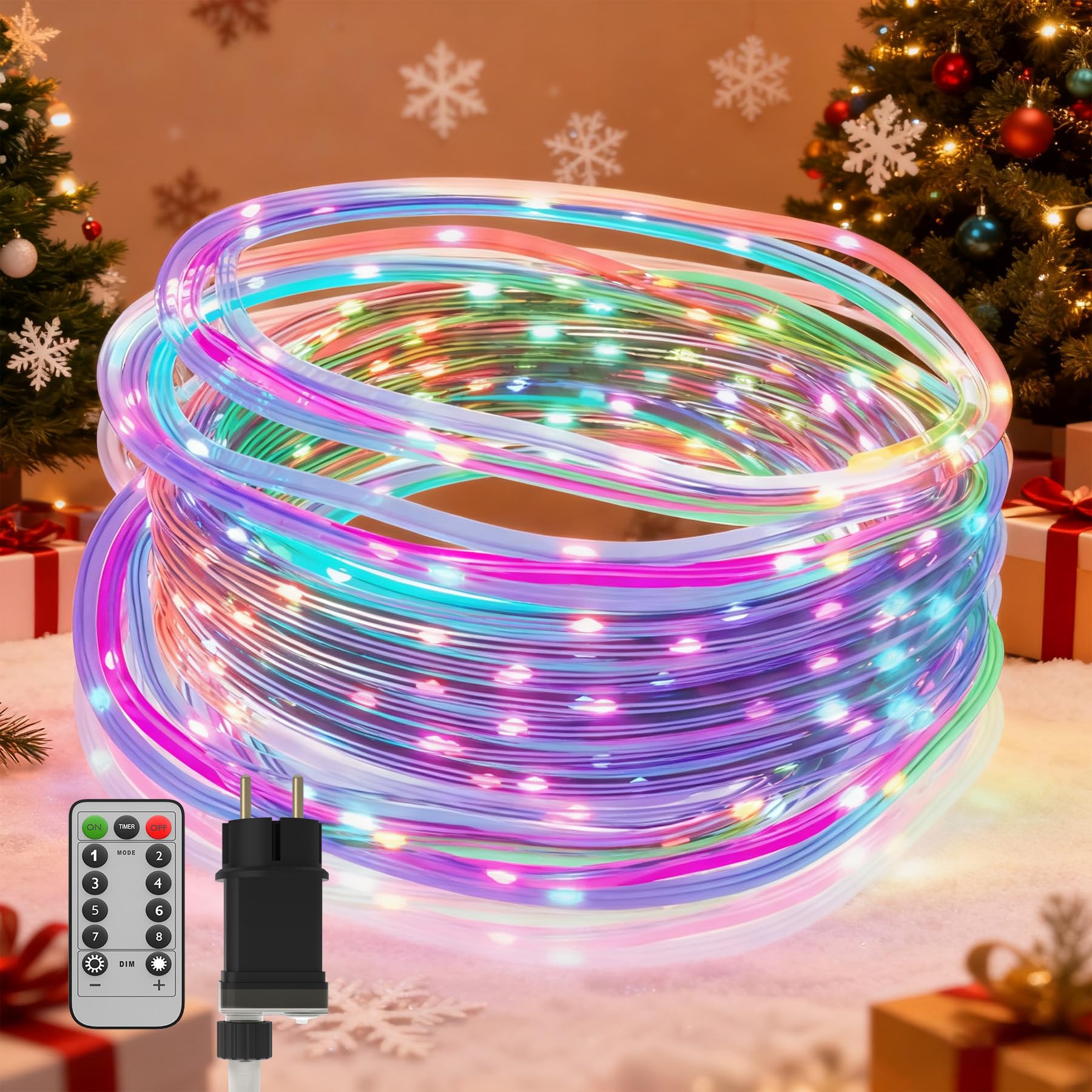 Froadp 100m Lichterschlauch 1000 LEDs mit Fernbedienung Lichtschlauch Weihnachtsbeleuchtung, 8 Lichtmodi, IP44 Außenbeleuchtung und Innenbeleuchtung bunt für Weihnachten, Party, Garten