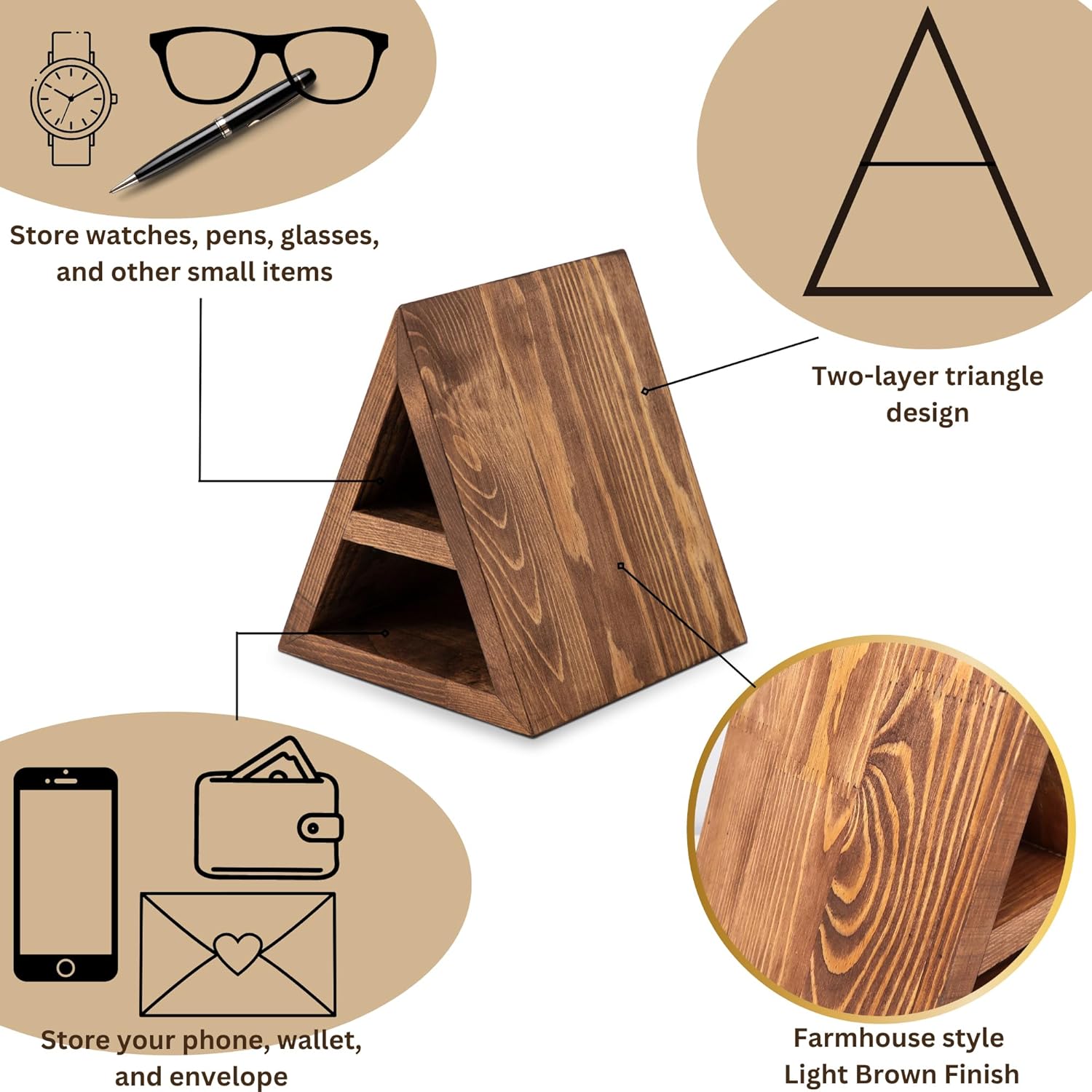 Besuerte Triangle Book Page Holder, Wooden Rest Stand, Assembly-Free Gifts for Lovers, Reading Valet, Bookstand for Bedroom, Living Room, Nook, Light Brown