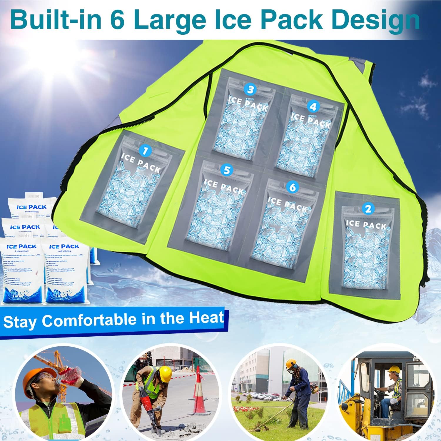 Cooling Vest with 20Pcs Ice Packs - Cool Safety Vest for Men Women Ice Cooling Vest for Hot Weather Work