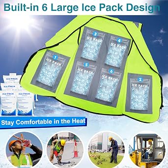 Cooling Safety Vest with 24Pcs Ice Packs - Ice Cooling Vest for Men Women Cool Vest for Hot Weather Work