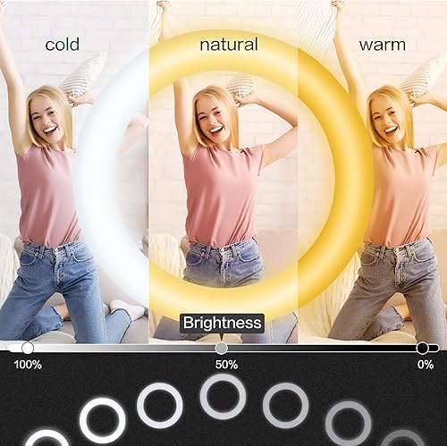 Miniatura 2 de LDGHO Anillo de luz de 19 pulgadas, controlado por Bluetooth móvil, con trípode y soporte para teléfono, 45 W a todo color, para transmisión en