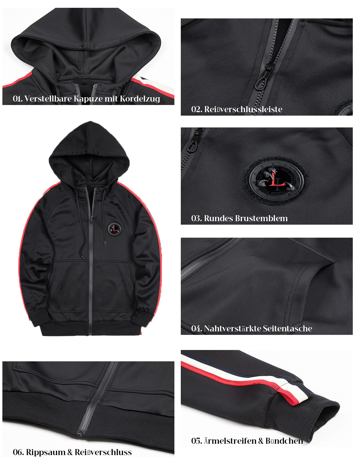 FTCayanz Tuta Uomo Manica Lunga Sportive Atletico Giacca Ginnastica Outwear Felpa con Cerniera Tute Activewear