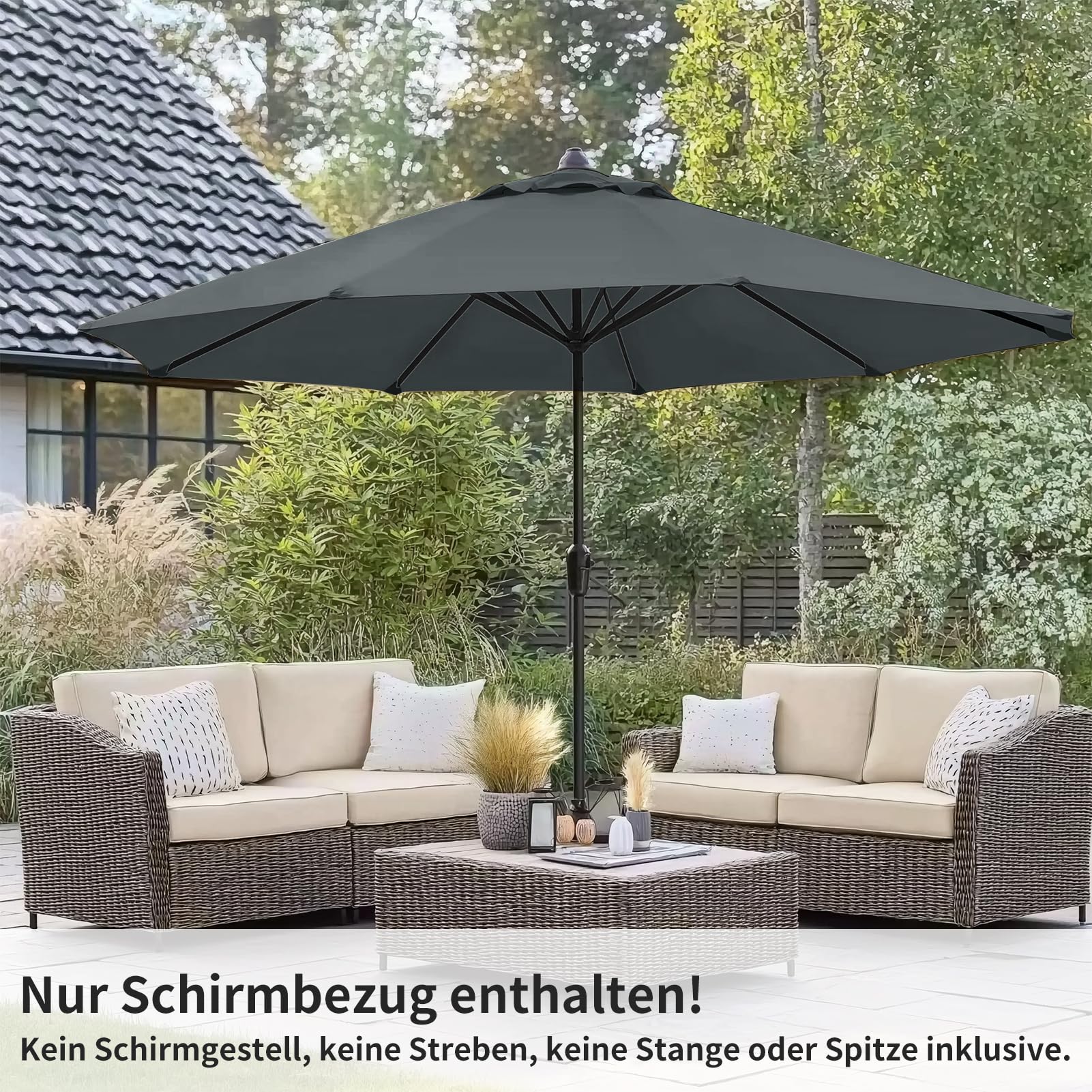 Sonnenschirm Ersatzbezug 2m 6 Streben Terrassenschirm Bespannung Stoffbezug, Gartenschirm Ersatz-Überdachung, Sonnenschirm Bezug Für Hof, Garten, Strand, Pool