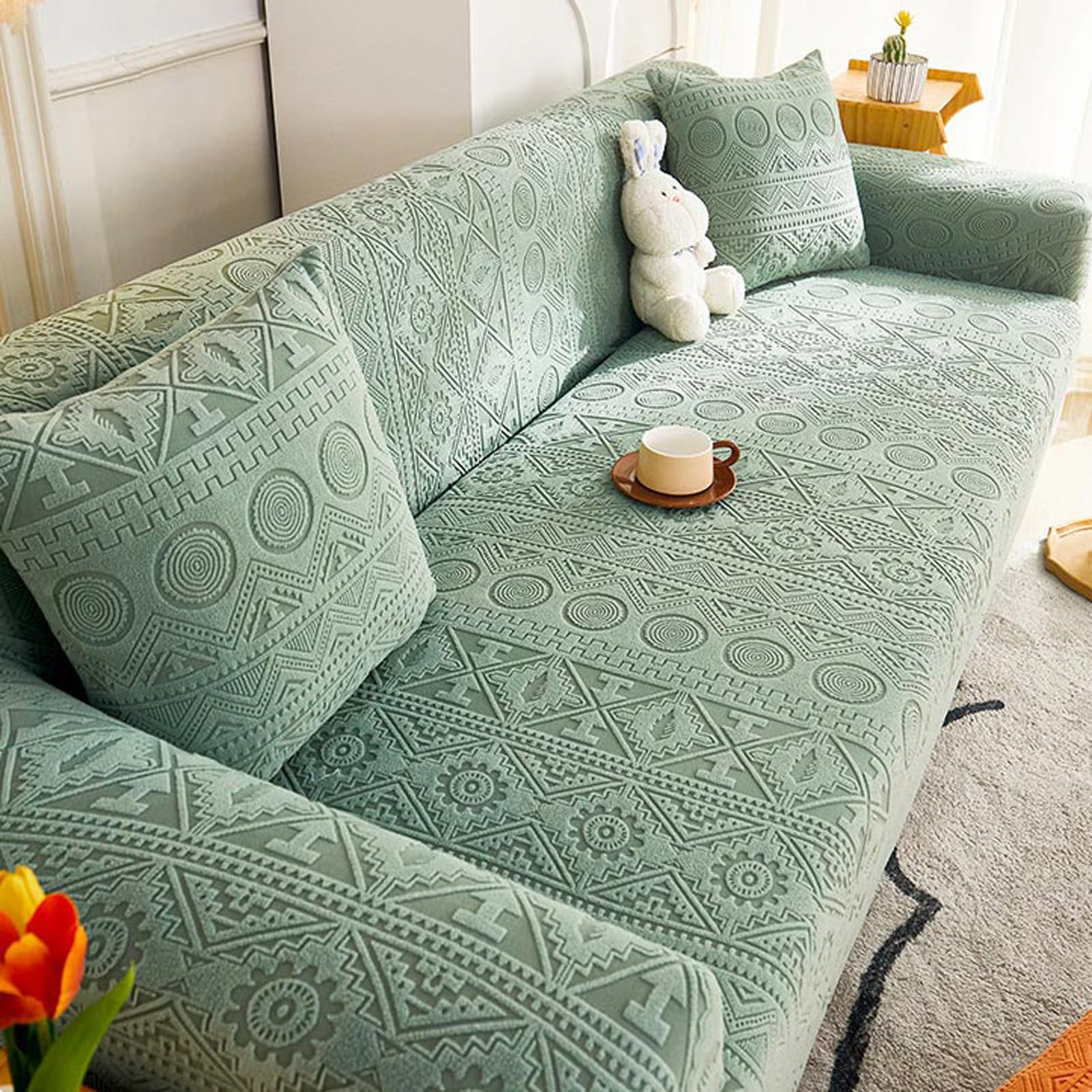 Housse canapé d'angle en velours extensible de 1 à 5 places