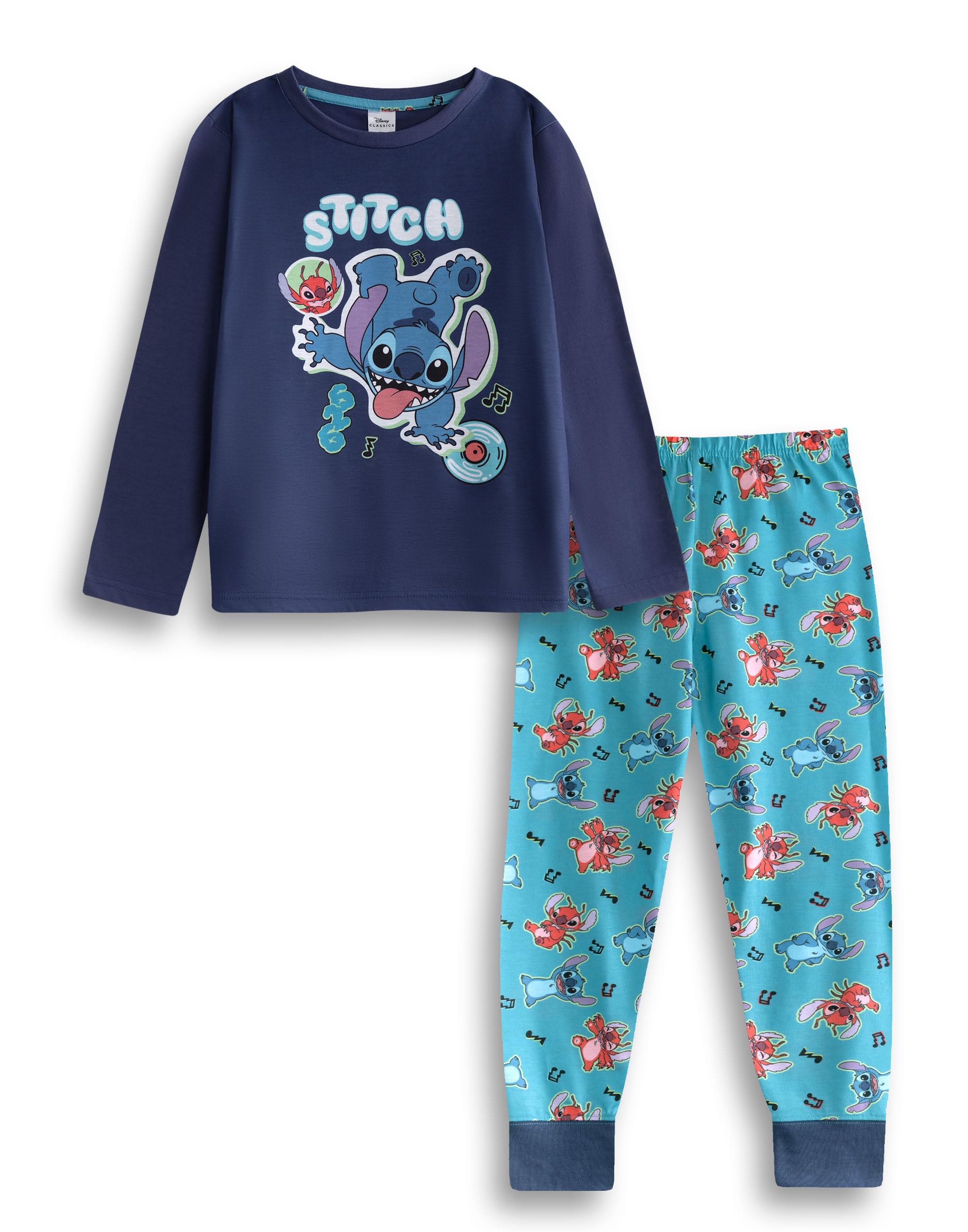 Disney Lilo & Stitch Boys Blue Long Sleeve Long Leg Pyjama Set | Stitch Character Sleepwear | Kids Nightwear for Bedtime | Comfortable PJs Merch - 5-6 Years