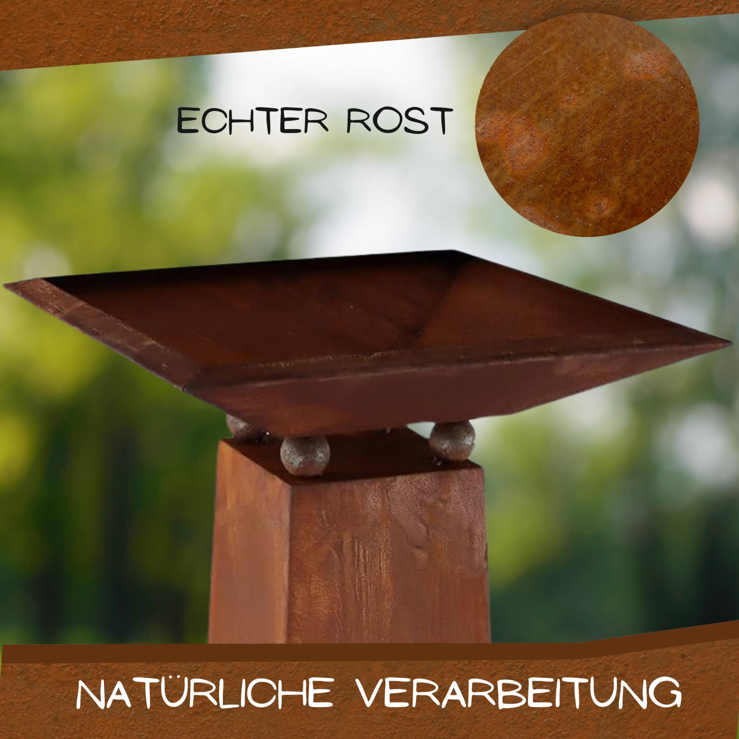 Rostikal Blumensäule mit Pflanzschale Höhe 115 cm Schale 40 x 40 cm Gartendeko Rost Vintage Deko