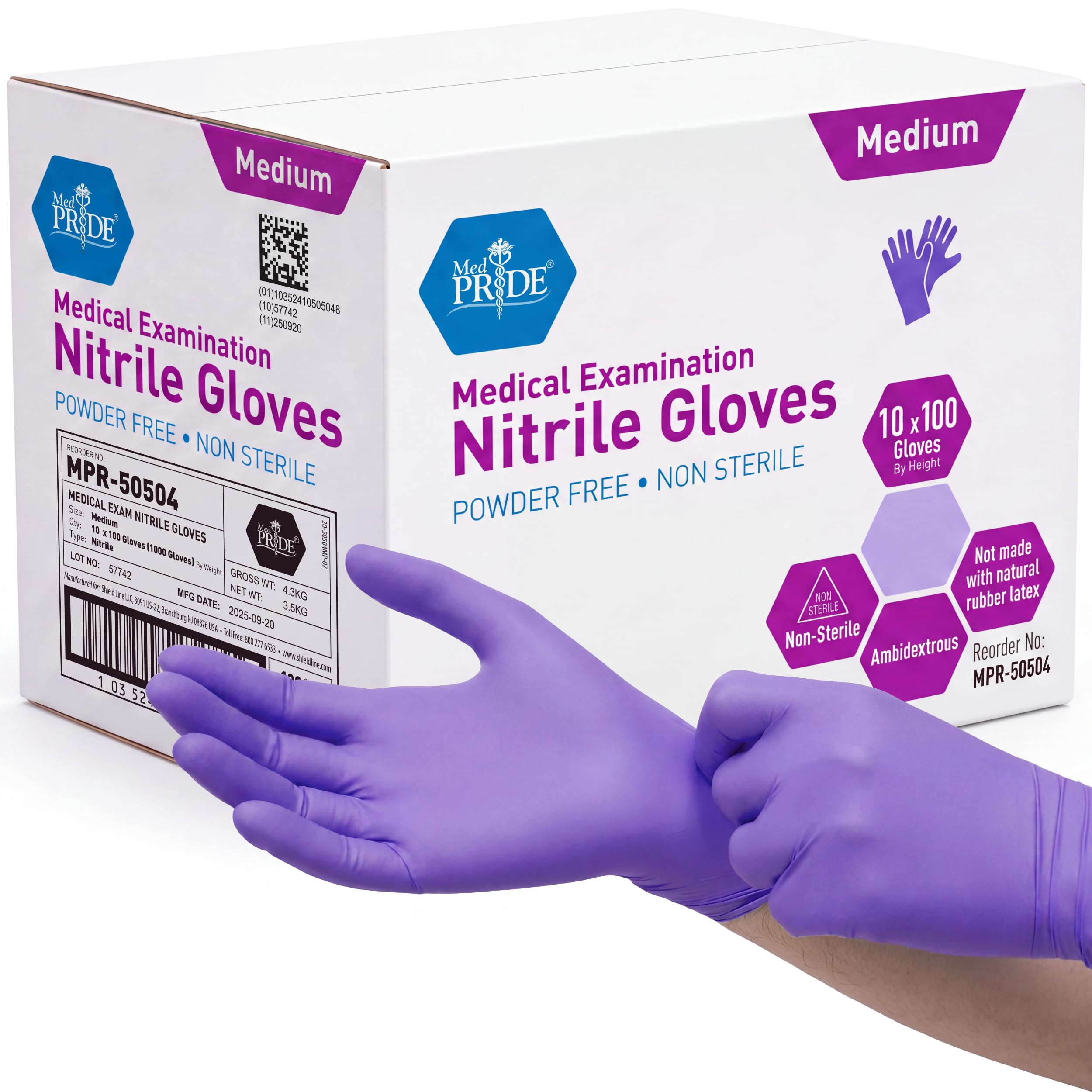 MedPride Powder-Free Nitrile Exam Gloves, Medium, Case/1000 (100 Count (Pack of 10))