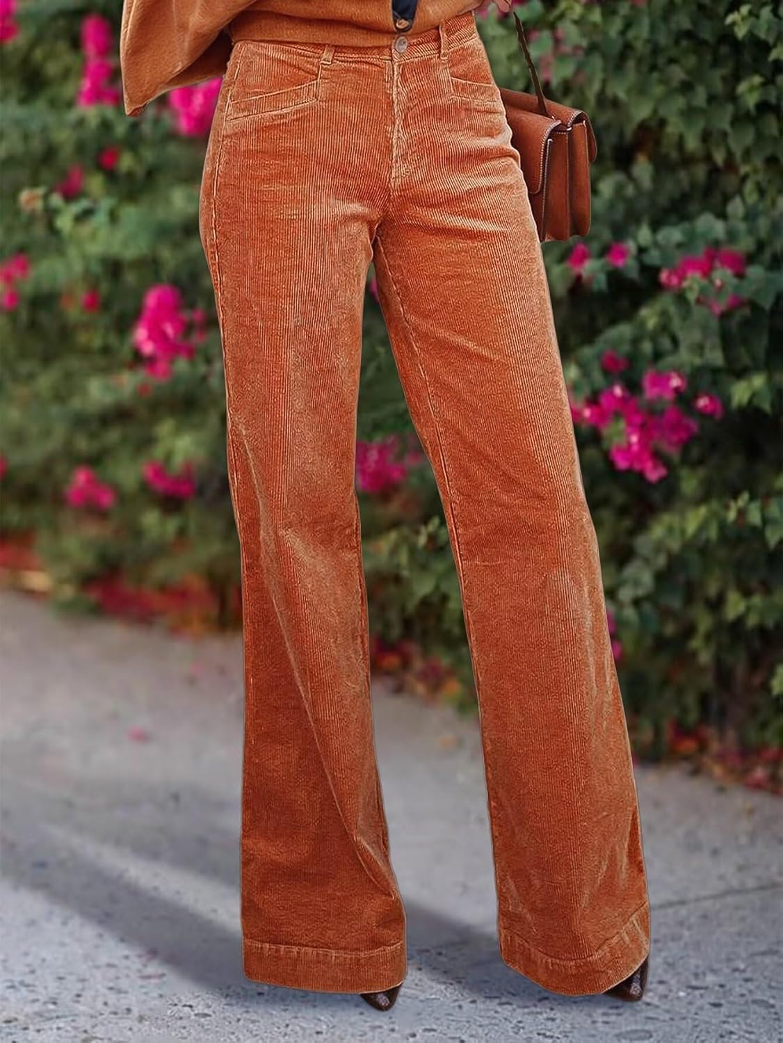 Flamingals Straight Leg Mid Waist Pants for Women with Solid Pocket Without Belt - Image 6