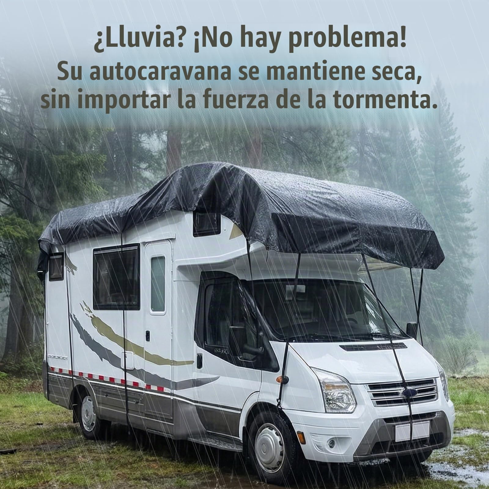 Cubierta Techo Caravana, 8.5x3m, Tela Oxford 300D, Lona Protección, Impermeable, Protección UV, Funda Protectora Autocaravana, Resistente al Agua y Polvo