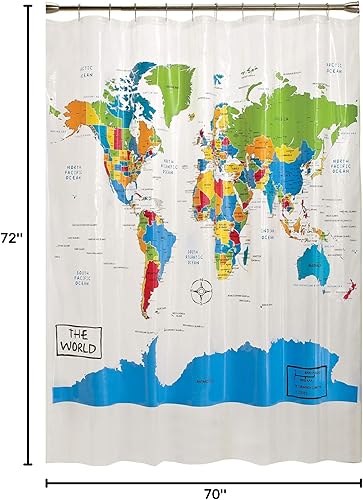 Miniatura 7 de SKL Home by Saturday Knight Ltd. - Cortina de ducha con mapa del mundo, 70 x 72 pulgadas, multicolor