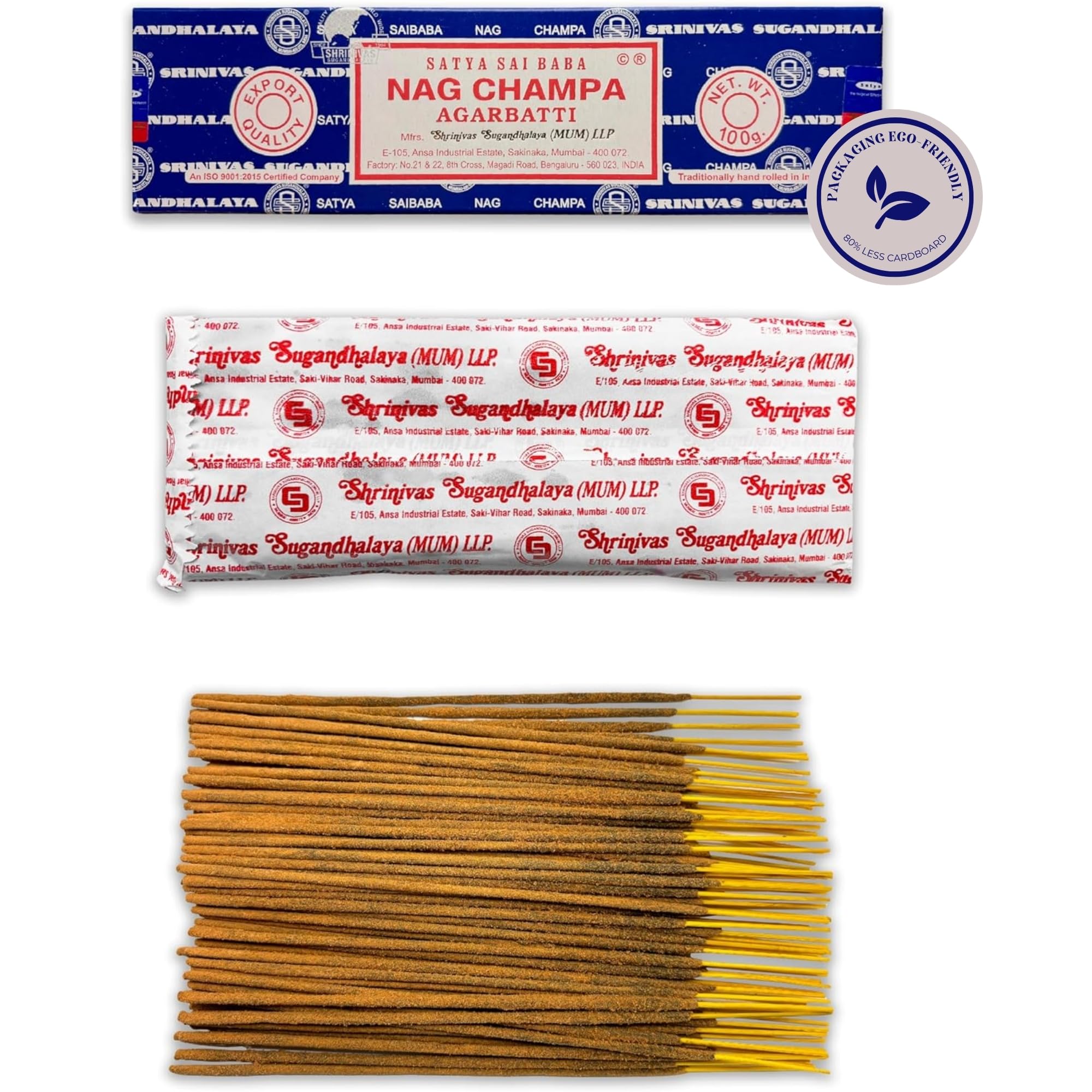 Bâtons d'encens Satya Nag Champa 1 Paquet 100 g Aromathérapie Méditation Yoga