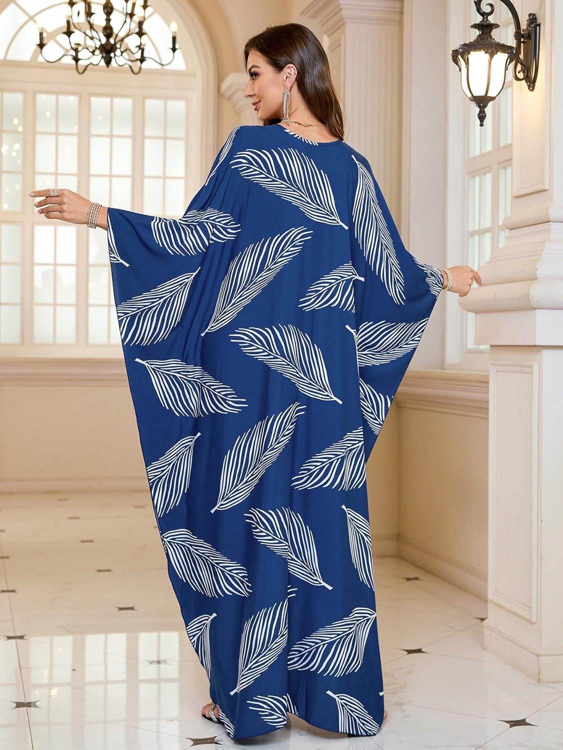 Women’s Kaftan Beach Cover Up Dress Plus Size Summer Swimsuit Loungewear Maxi Dress - Image 9