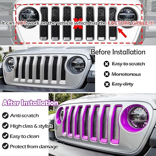 Miniatura 3 de LAIKOU 9 piezas mejoradas para parrilla delantera y cubierta de lámpara de faro, accesorios exteriores para Jeep Wrangler JL JLU SportSports 2018