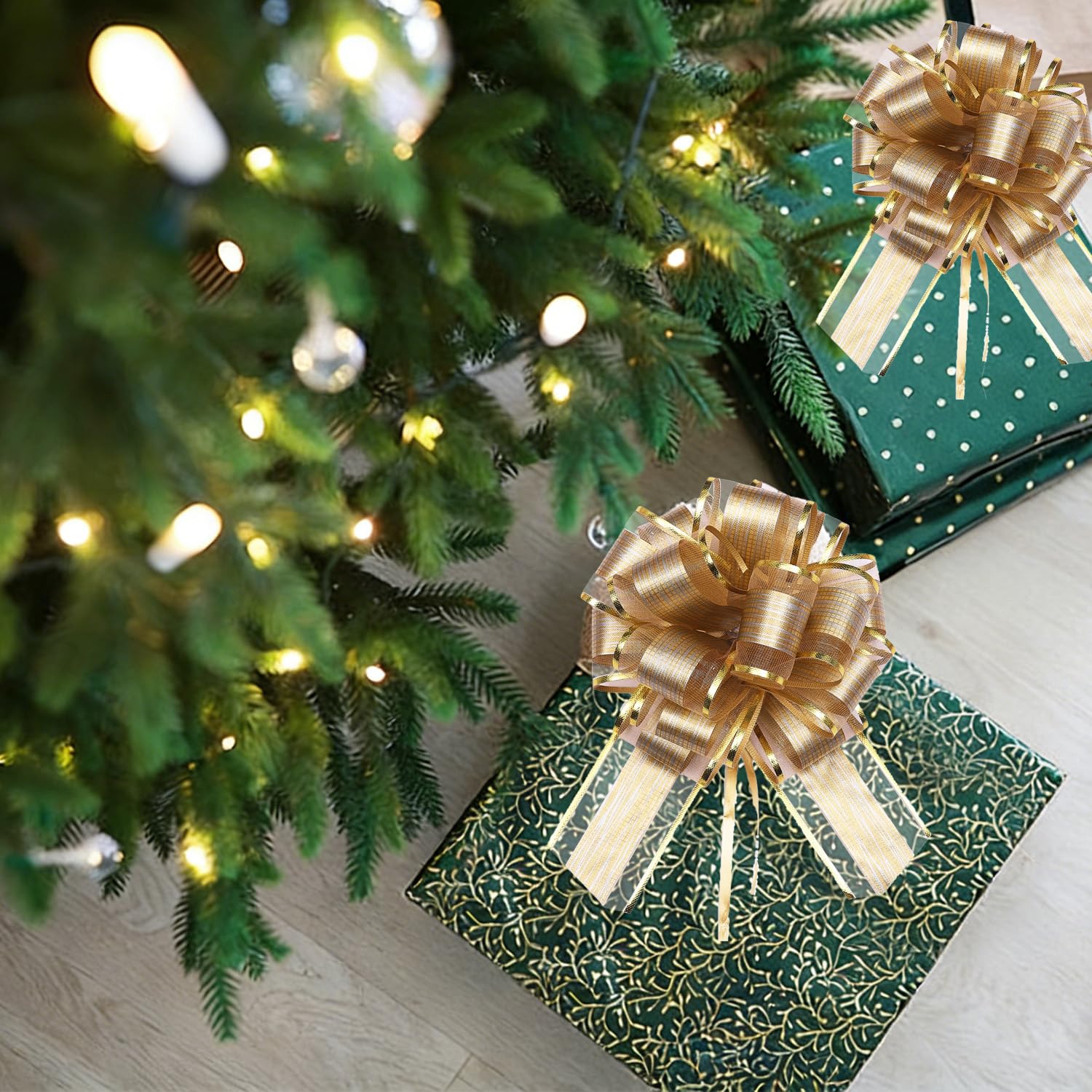 10 Piezas de 6 Pulgada Lazo Regalo Grande, Lazos Dorados, para Envolver Regalos, Cestas de Boda, San Valentín, Regalo de Cumpleaños, Navidad, Decoraciones Florales