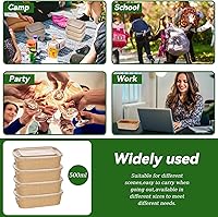 Vista 6 de Paquete de 50 cuencos desechables de papel kraft de 19 onzas con tapas y tenedores, recipientes desechables para preparación de comidas, cuencos