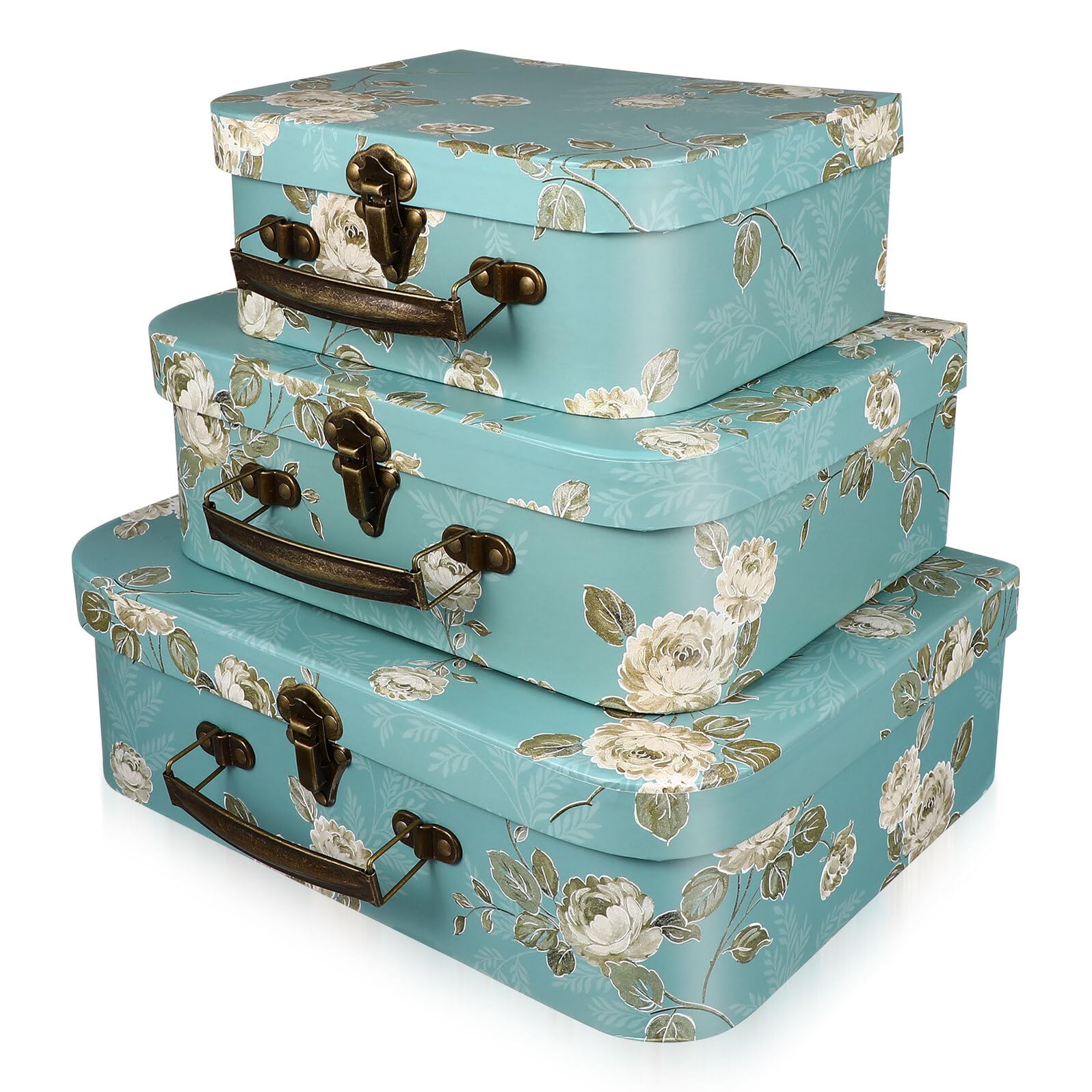 TOPBATHY Valigie Di Cartone Con Stampa Floreale, Scatole Decorative Con Manici in Metallo, Set Da 3 Pezzi Per Matrimoni, Compleanni e Decorazioni Festa