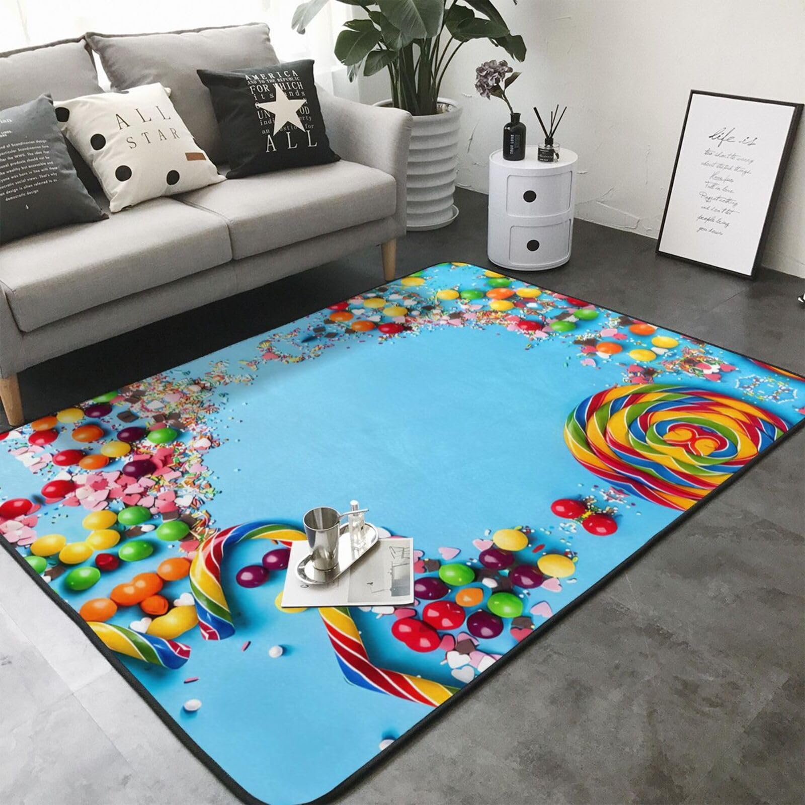 Lollipop Conffiti Cracker Schokoladendruck, gut verarbeiteter Kunstfell-Teppich, 203,2 x 147,3 cm, ultra-saugfähig und bequem, Bodenüberwurf für Wohnzimmer, Schlafzimmer und mehr