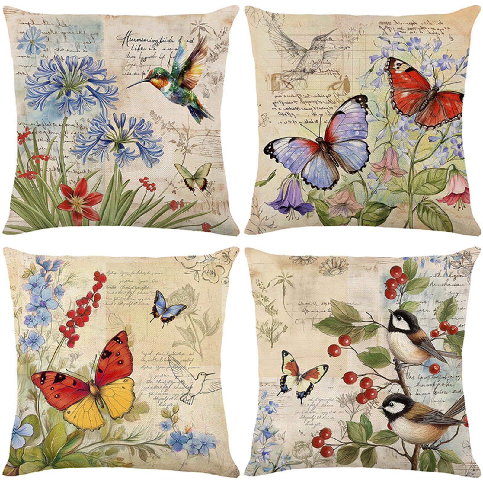 BREASOME Floral and Birds Butterfly Cushion Covers 45 x 45 cm Set of 4 — image 1