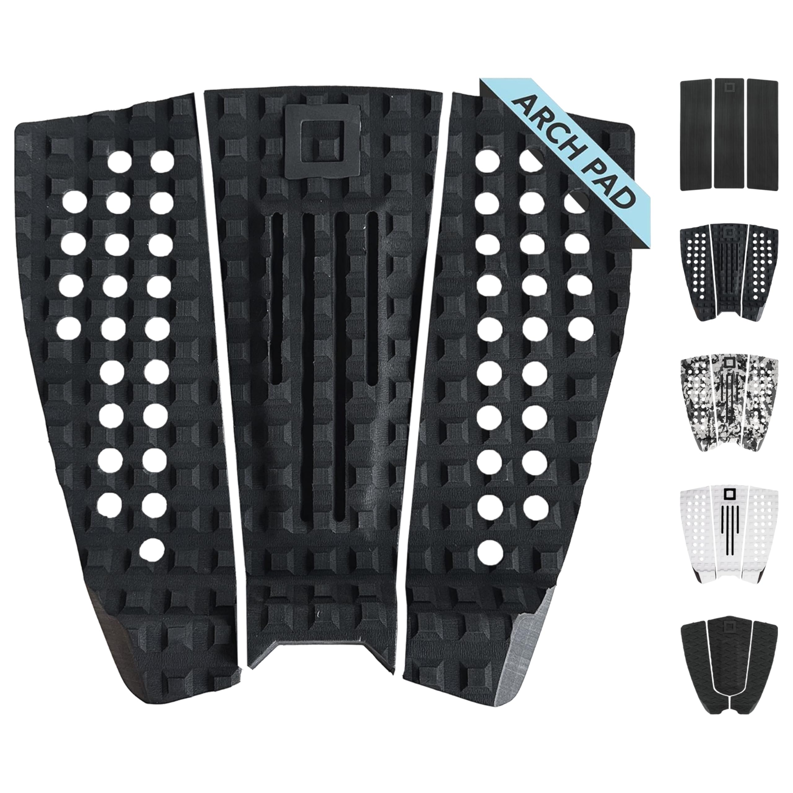 3-Piece Traction Pad - Arch, Flat, or Front - Maximum Grip, Super Strong 3M Adhesive - Fits All Surfboards: Shortboard, Fish, Longboard, SUP, Skimboard - Stomp or Deck Pad