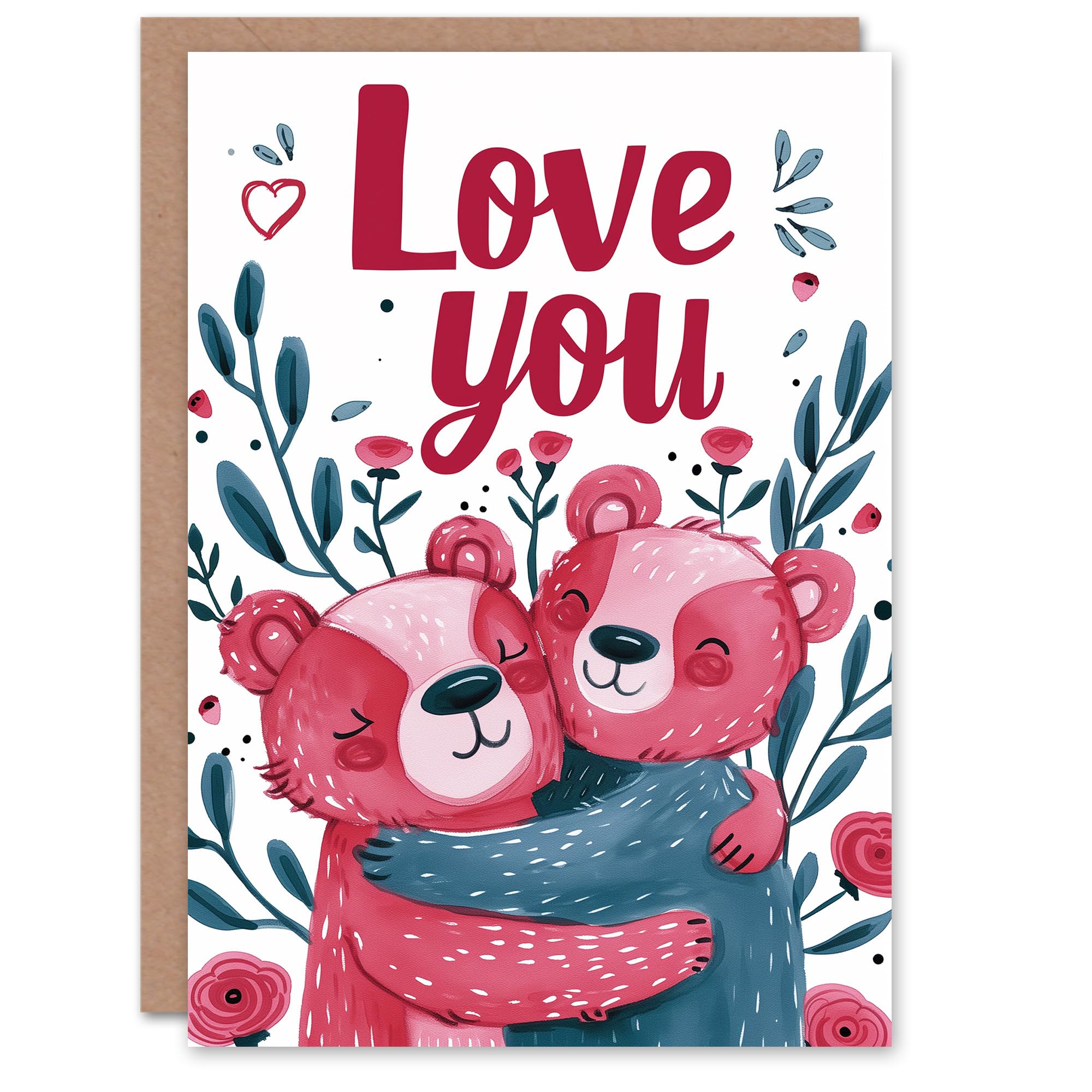 Artery8 Valentines Day Greeting Card Love You Teddy Bear Hugs Cute Happy For Him or Her