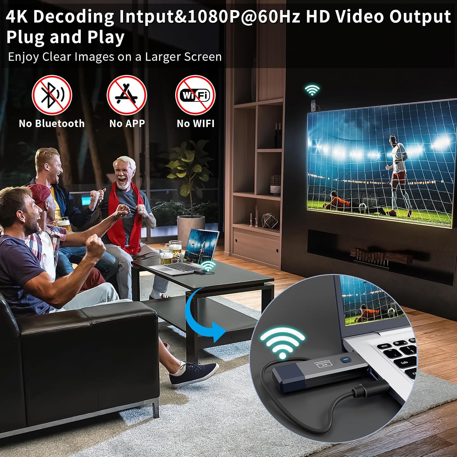 Wireless HDMI Transmitter and Receiver 328ft/100m Extender 4K Decode Input 1080P Output Plug&Play Low-Latency Dual-Band 2.4G/5.8G for Video and Audio to Monitor from PC/Projector/TV Box