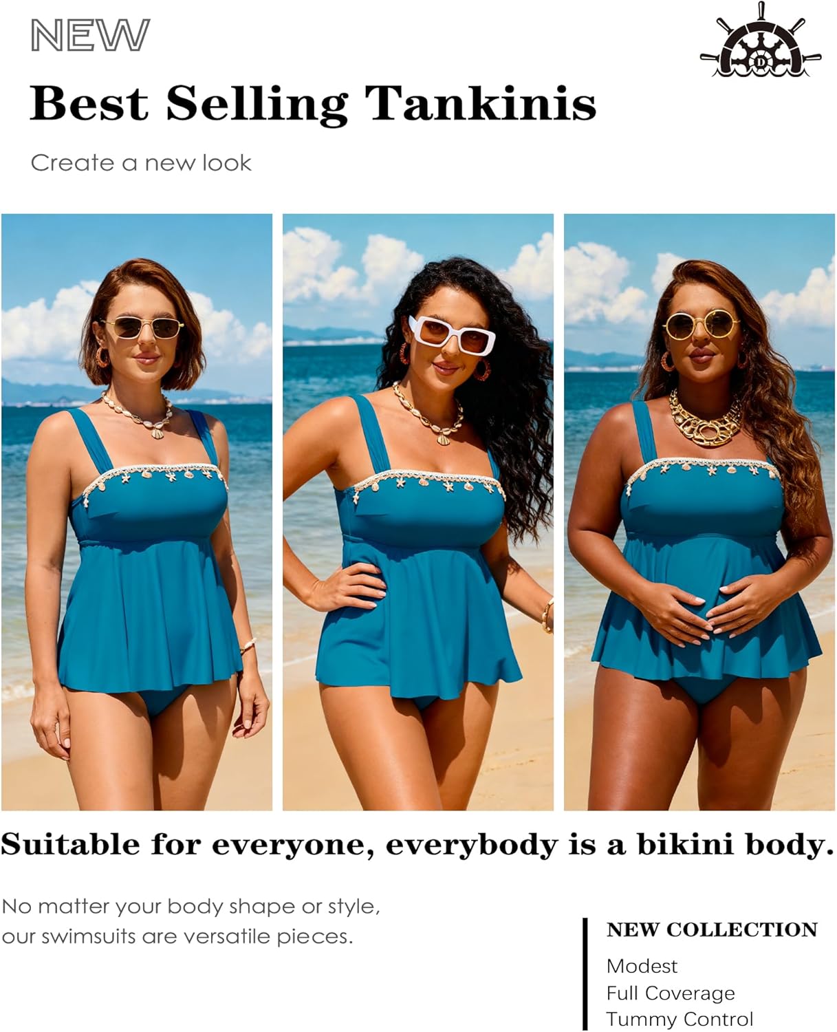 DaiLiWei Tankini Swimsuit for Women Modest 2 Piece Bathing Suit Tummy Control Bandeau Tankinis Top Full Coverage Swim Suits - Image 9