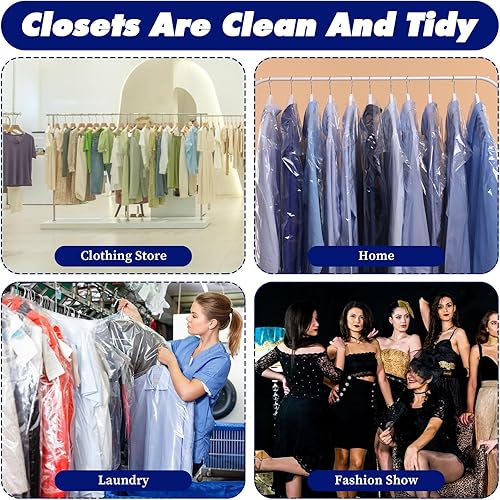 Miniatura 7 de Paquete de 120 bolsas de limpieza en seco de plástico transparente para colgar ropa, bolsas de limpieza en seco, fundas de ropa, fundas protectoras