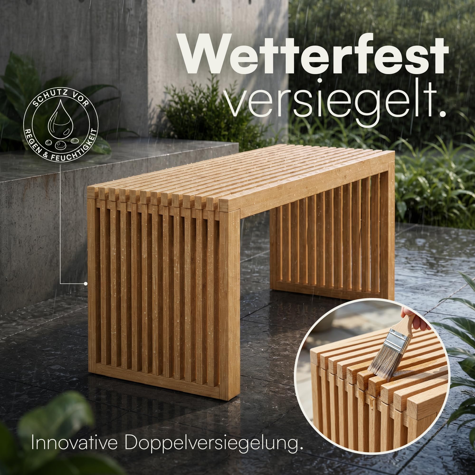 Gartenbank Bambus Wetterfest 2 Sitzer – Holzbank Outdoor ohne Lehne | BAM BOO BOX wetterfeste Gartenbank aus Bambus 90x33x43 cm – Outdoor Sitzbank 2 Sitzer für Balkon & Terrasse