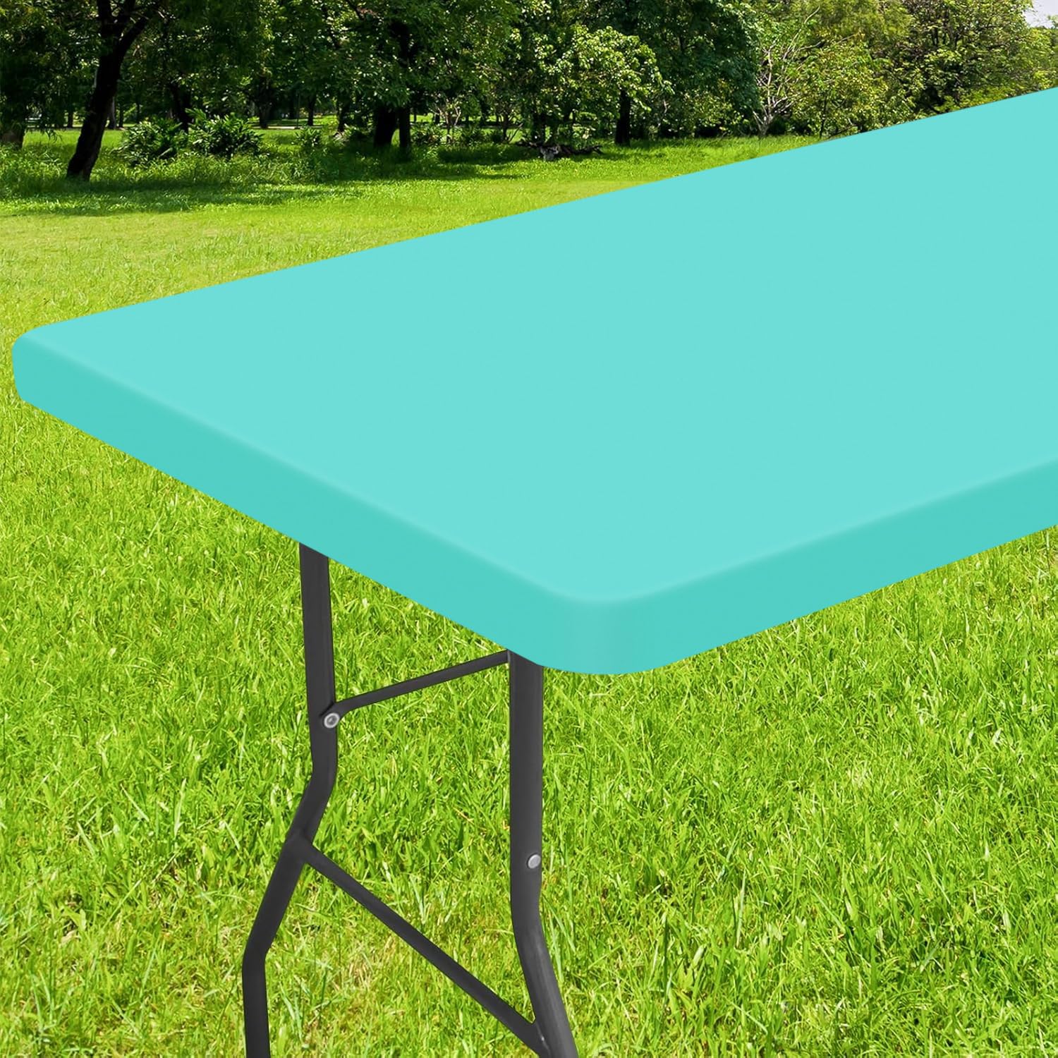 Smiry Rectangle Tablecloth, Elastic Fitted Flannel Backed Vinyl Tablecloths for 8ft Folding Tables, Waterproof Wipeable Table Covers for Indoor, Outdoor, Picnic and Camping (Teal, 36"x96")