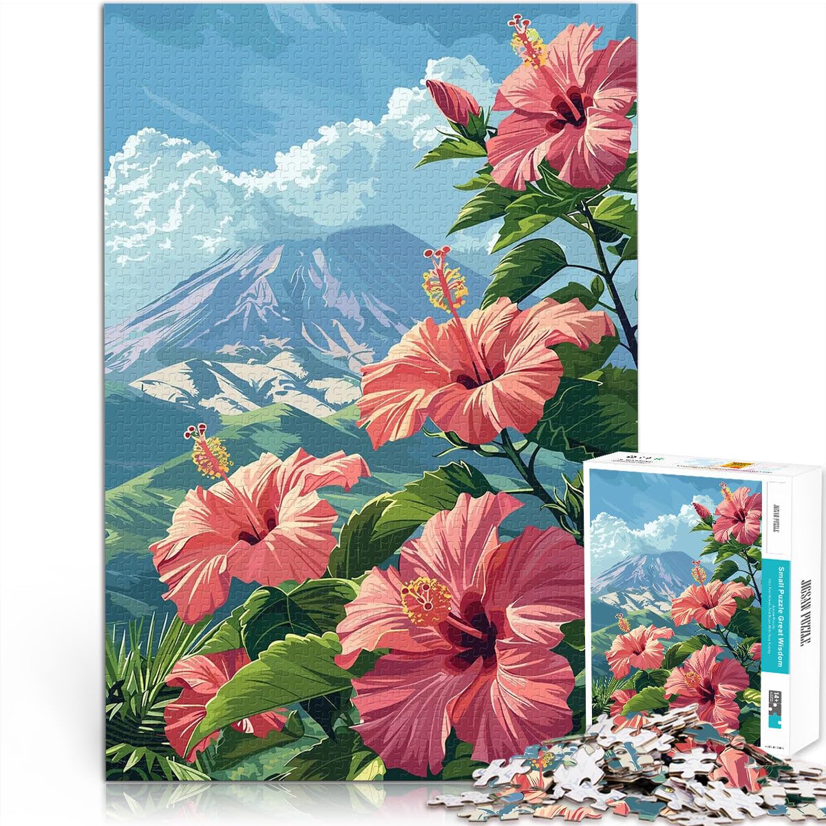 jigsaw 1000 pieces for adults Hibiscus and Mountain Toy Intellectual Game 26x38cm deal as gifts for the whole family for Age 14