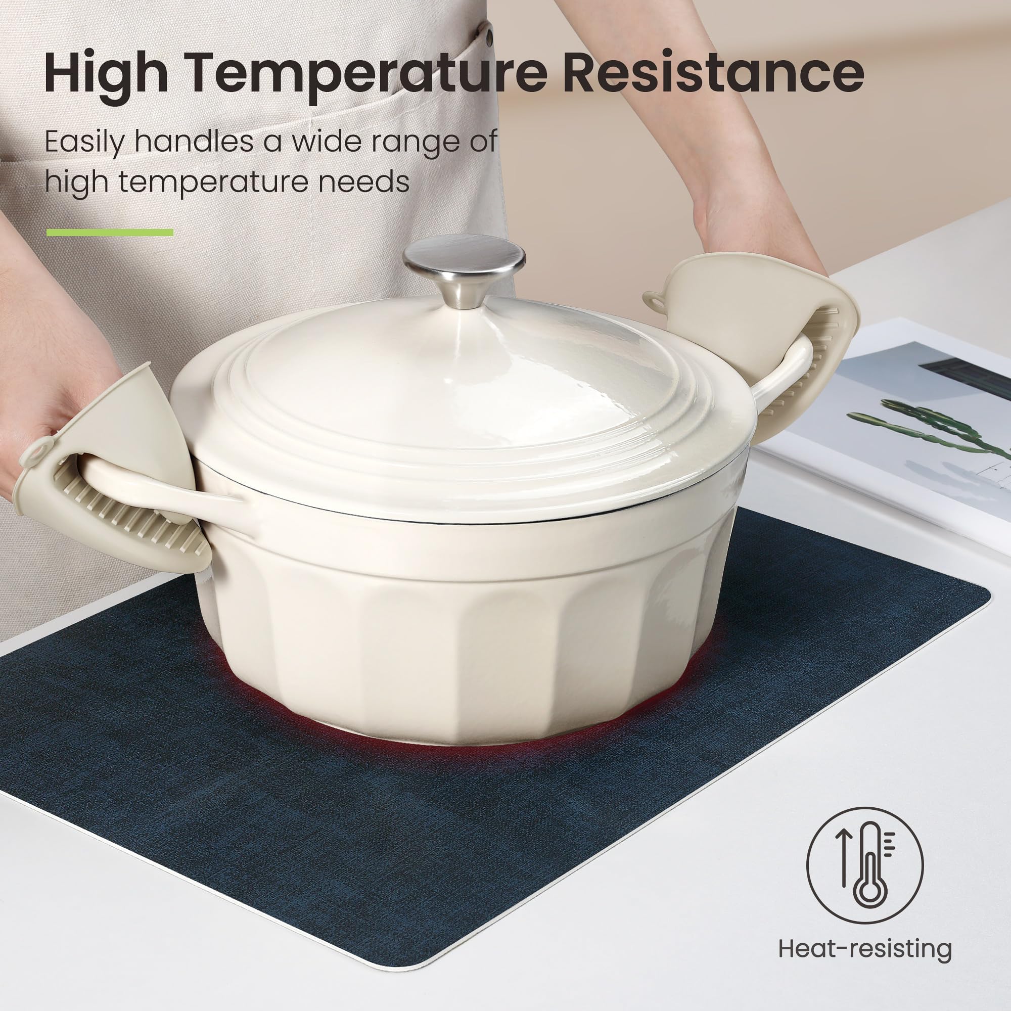 Set di 6 tovagliette quadrate in finta pelle, antiscivolo, resistenti al calore, con sottobicchiere, reversibili, lavabili e impermeabili, per cucina, sala da pranzo, esterni (6, nero, blu navy)