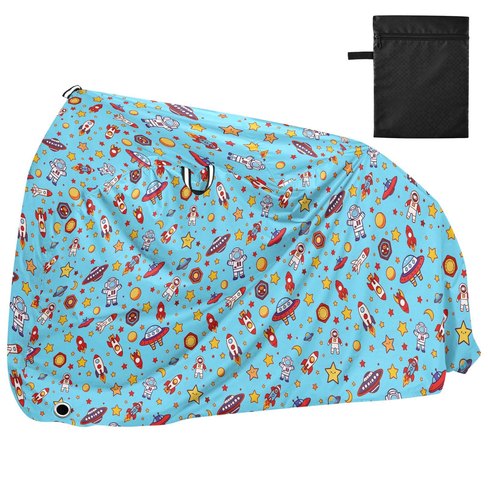 Pokrowiec na rower, wodoodporny, outdoorowy, rowerowy, motorower, wytrzymały, wiatroszczelny, ochrona przed słońcem, do roweru górskiego, szosowego, astronauta, rakiety, latającego spodka, wzór gwiazd