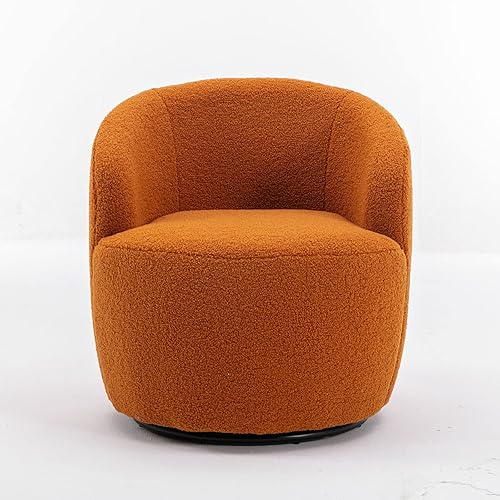 Miniatura 10 de HomVent Silla giratoria con tapizado de peluche, silla redonda con base de metal, sillón giratorio de 360 grados, sillón tapizado para ocio, sala de