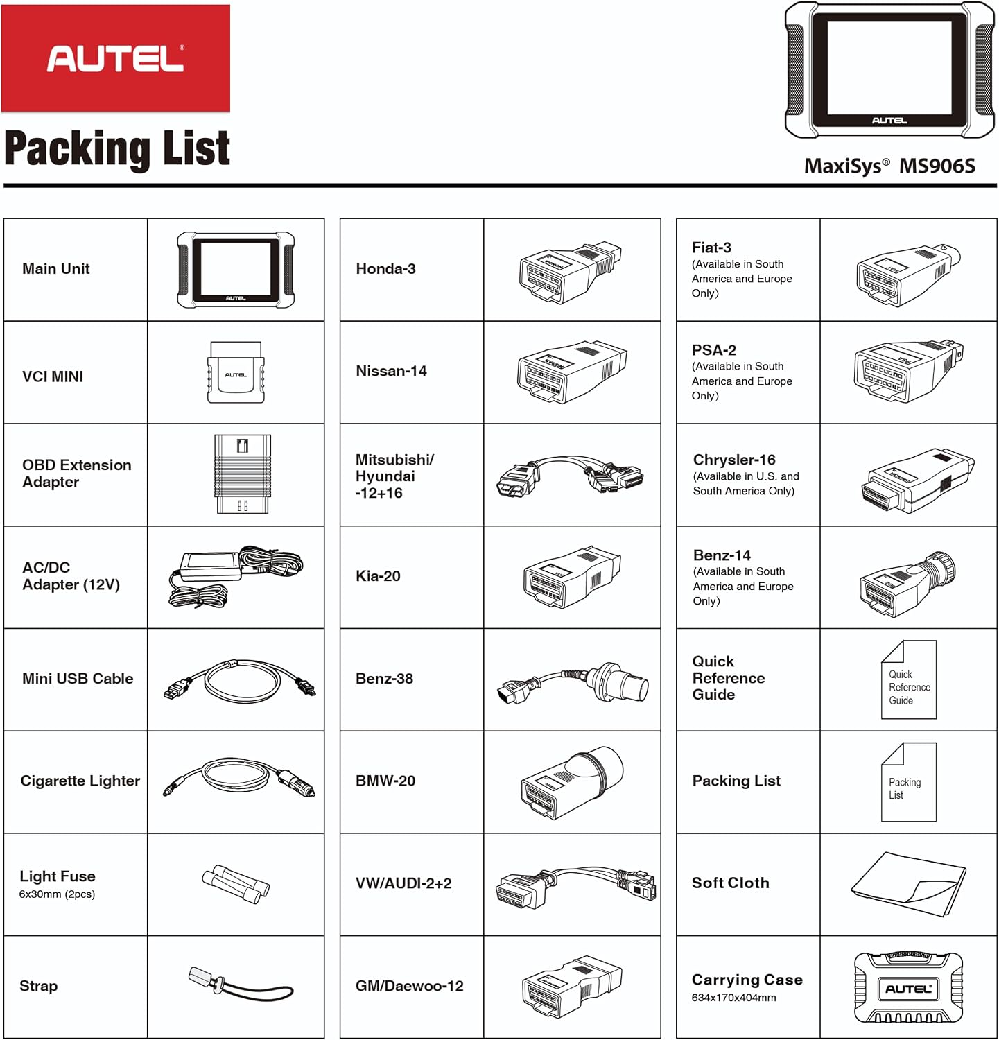 Autel MaxiSys MS906S Packing List