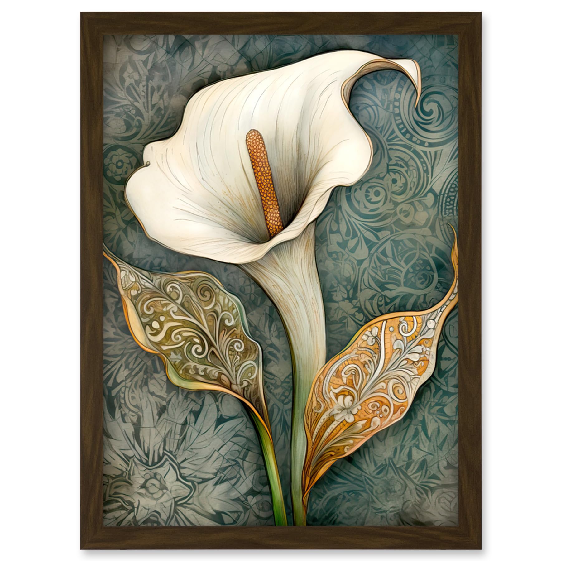 Artery8 William Morris Style Art Nouveau Calla Lily Flower Artwork Framed Wall Art Print A4