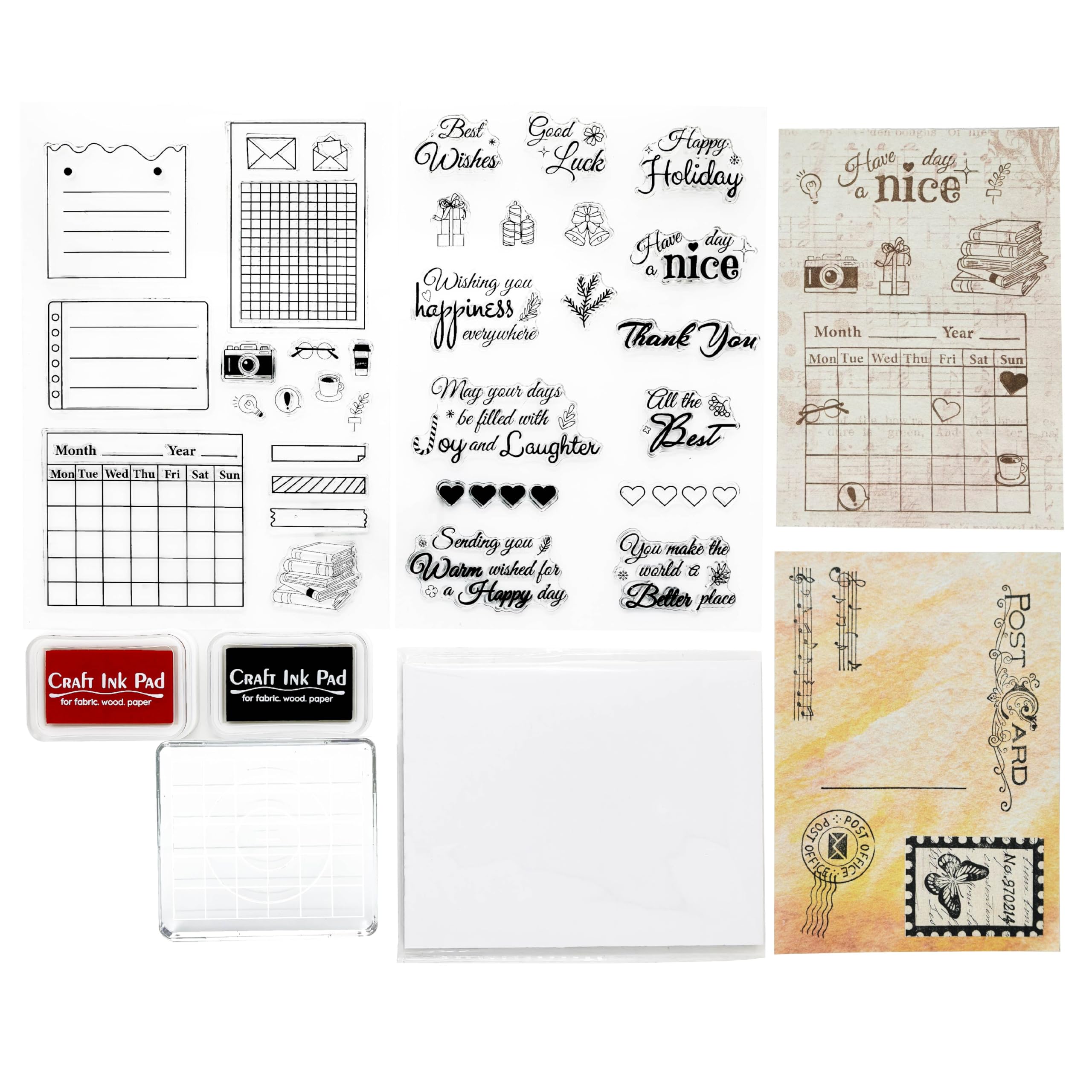 CraftyManor Planner Stamps for Journaling, Clear Stamp for Scrapbooking, Card Making Supplies Set for Crafting, DIY, Photo Album Decor & Junk Journal 5.8x8.3in (Border + Text Set)