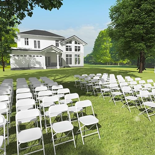 Miniatura 7 de Paquete de 2 sillas plegables blancas, sillas plegables de plástico para exteriores e interiores, capacidad de 350 libras, silla portátil para