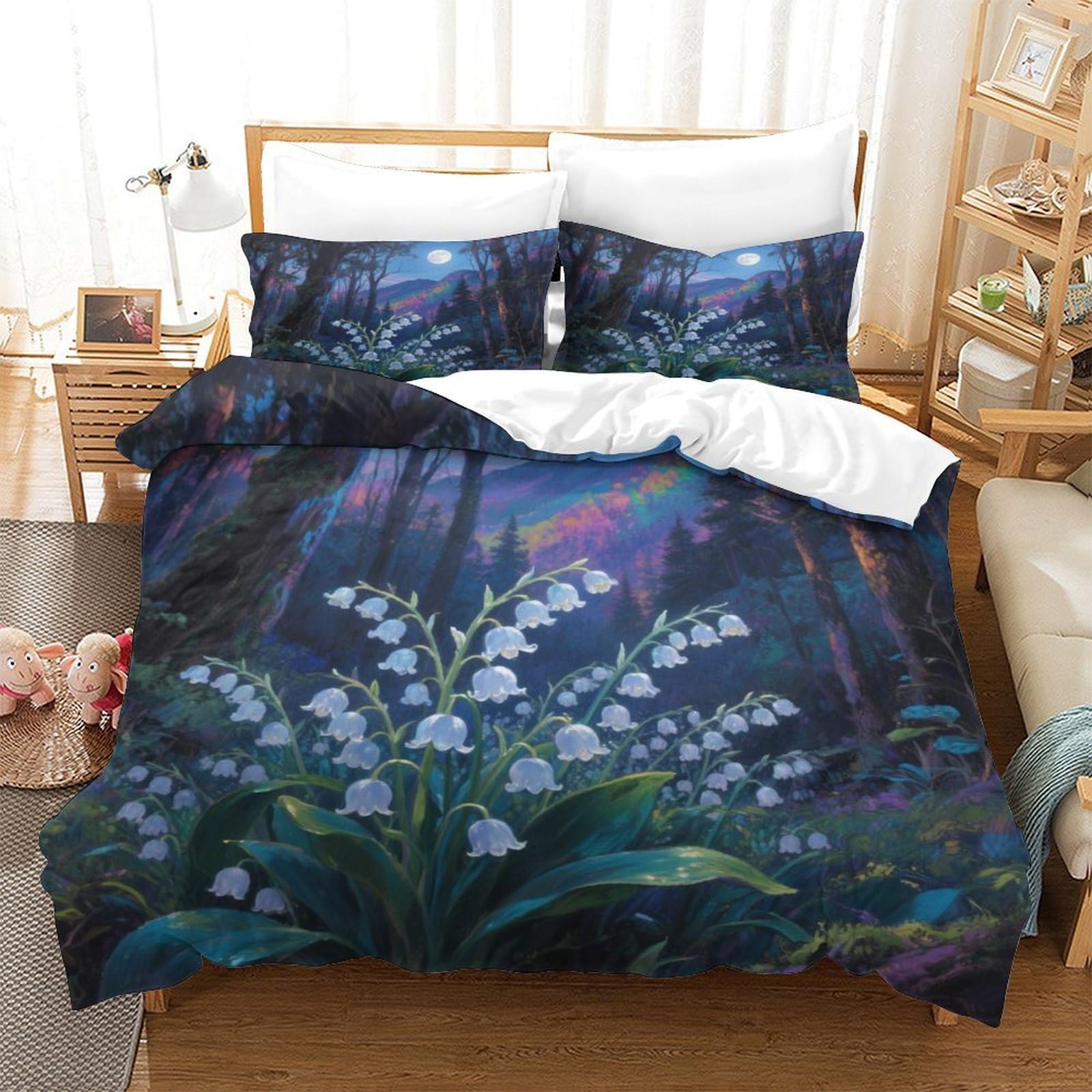 Housse de couette en microfibre douce motif floral 3D avec taie d'oreiller