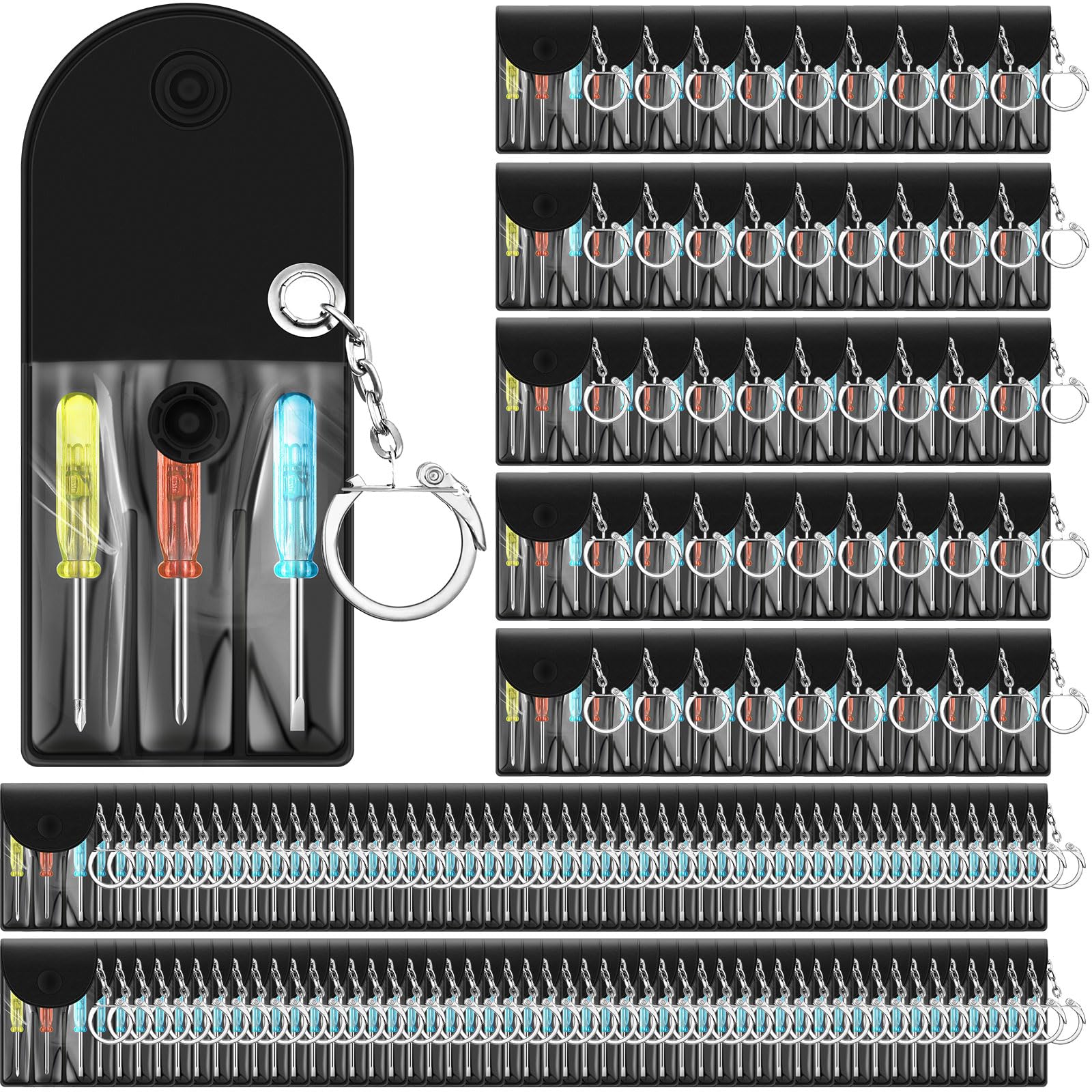 Jutom 150 Set Mini Screwdriver Keychain Set Bulk Includes 3 Mini Screwdrivers in a Portable Pouch with Snap with Hook Bulk Adult Men Employee