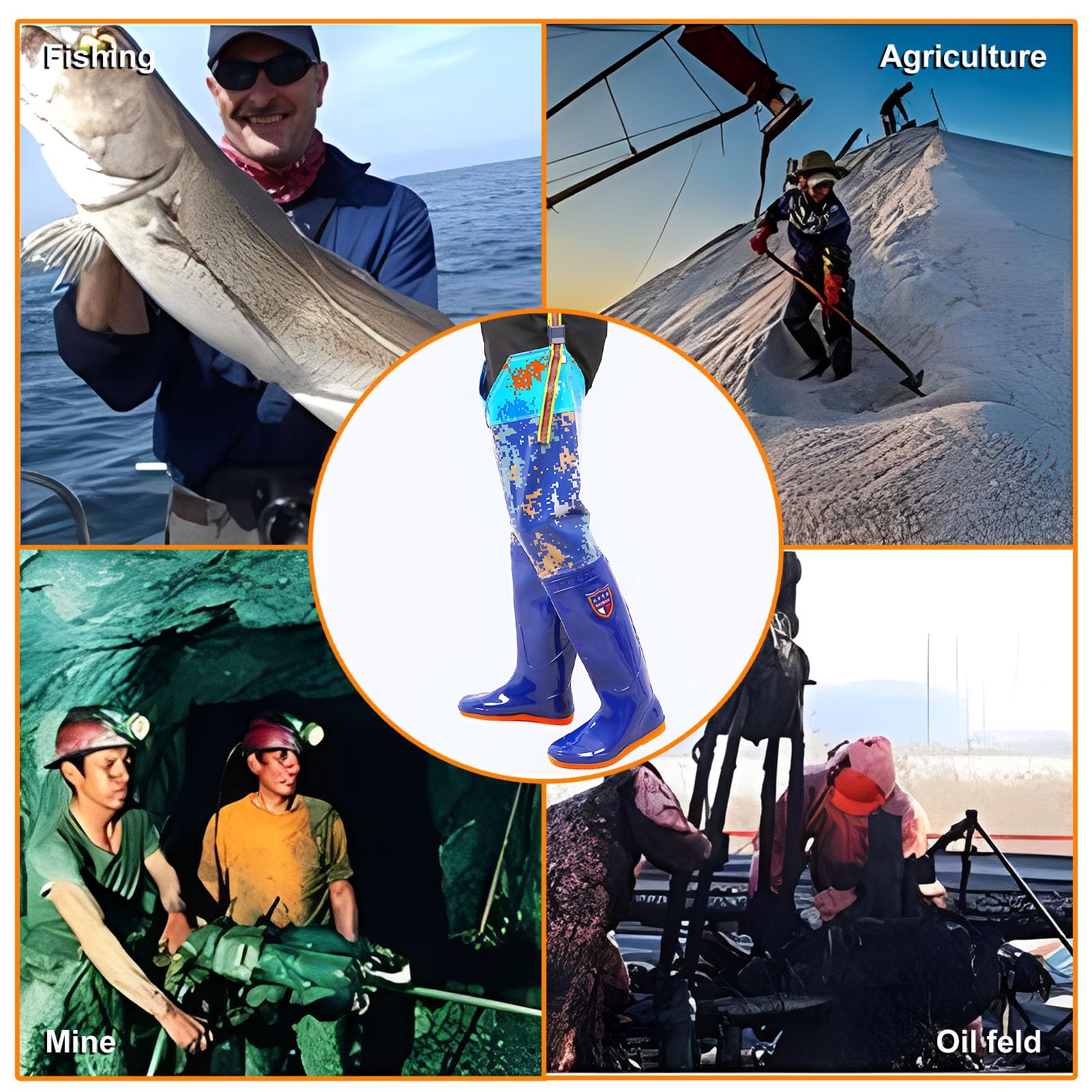 Hip Waders Wodery Wędkarskie Blue Camo, Odporne Na Olej, Z Mocniejszym Uchwytem, ​​do Brodzenia I Wydobywania Piasku