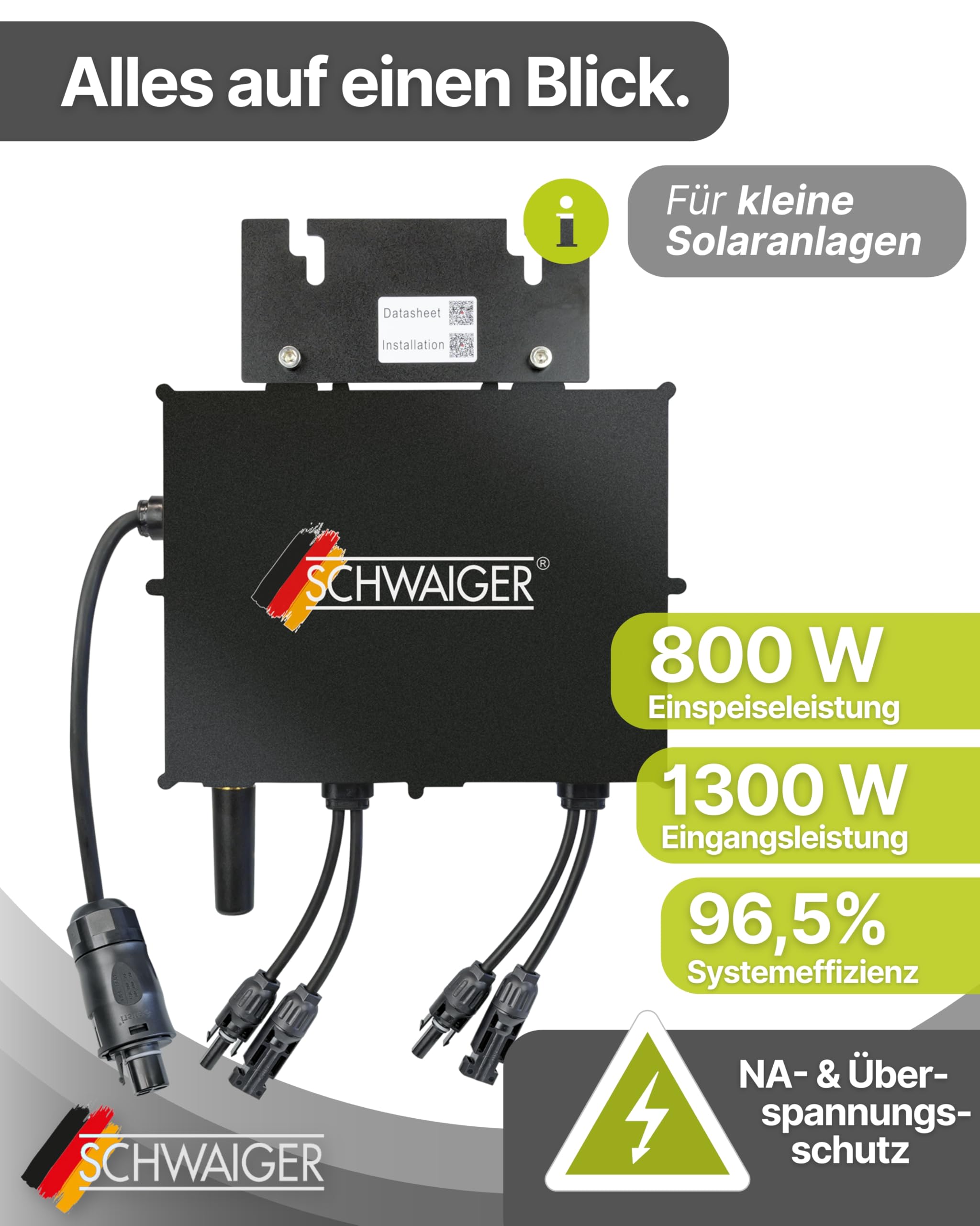 SCHWAIGER Wechselrichter 800W I für Balkonkraftwerke & kleine Solaranlagen I zur Umwandlung von Gleichstrom in Wechselstrom I Spannungsumwandler für Photovoltaik I per App steuerbar