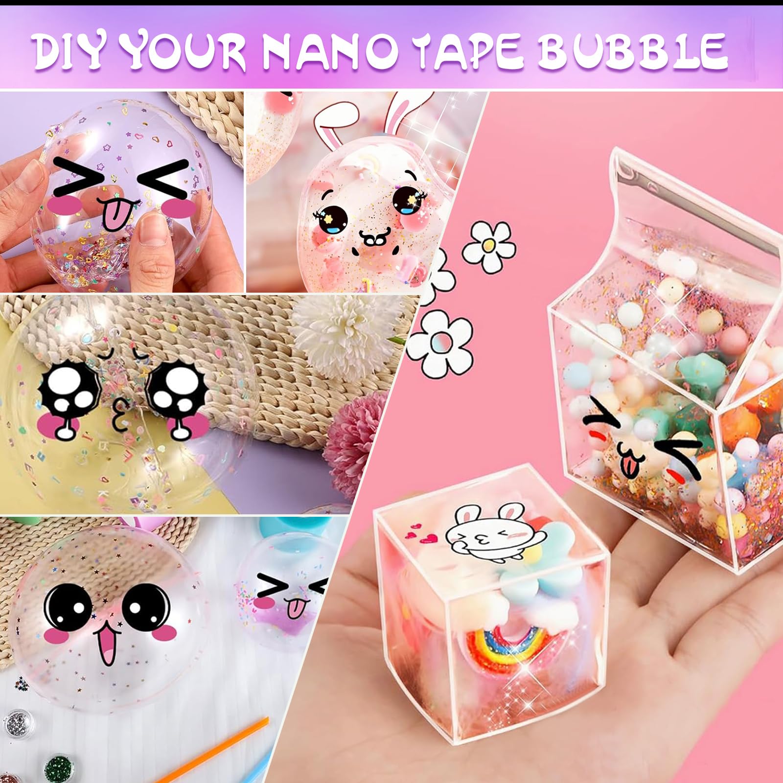Nano Tape Bubble Kit für Erwachsene - DIY Nano Tape Bubble Set mit Aufbewahrungsbox,Squishy Spielzeug Bastelset,Super elastische Nano Klebebänder für Stressabbau und Spaß,Fidget Toys and Party Favors