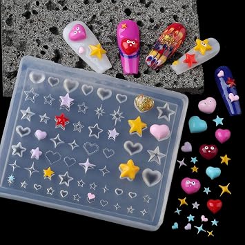 Star Heart Silicone Nail Molds, 3D Nail Art Mold for Starburst Hexagram Charms, Nail Charm Mould Template for Gel Acrylic Resin Nails, DIY Manicure at Home Salon, Y2K Nail Design Supplies & Tools